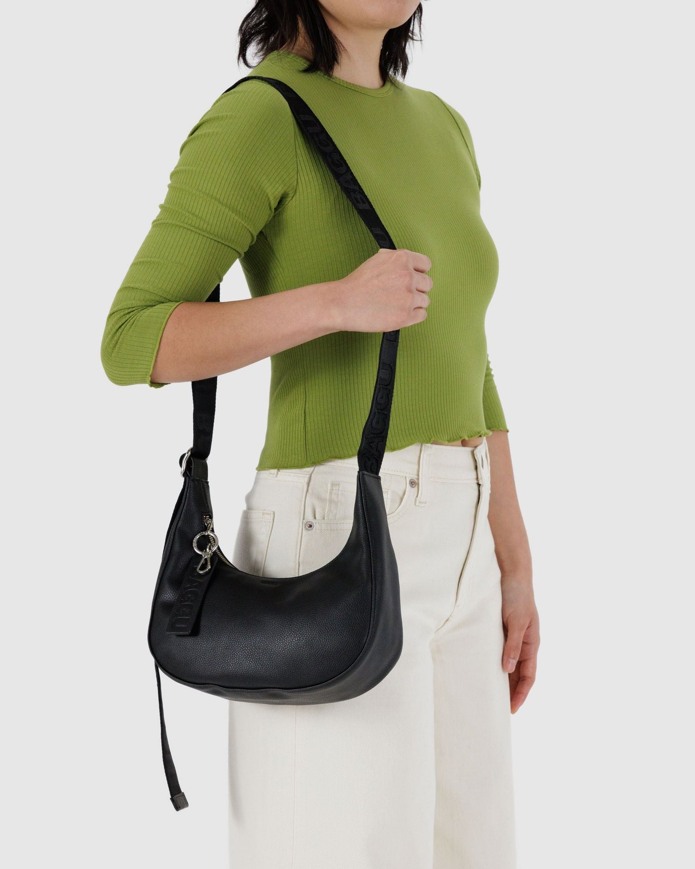 Small Recycled Leather Crescent Bag Q5